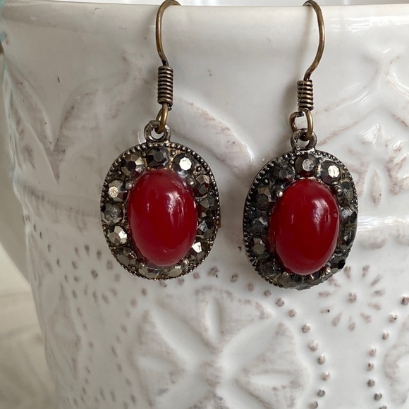 Red Holiday Sterling Silver Earrings with Austrian Shimmer Crystals Christmas - Picture 2 of 16
